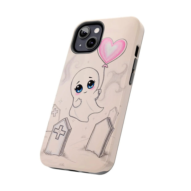 Sad Ghost with Heart Balloon Kawaii Tough Phone Case LavenderCeleste