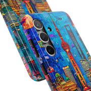 Shanghai Skyline Collage Pop Art Tough Phone Case LavenderCeleste