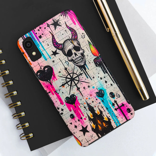 Skull Occult Neon Drip Pastel Goth Tough Phone Case LavenderCeleste