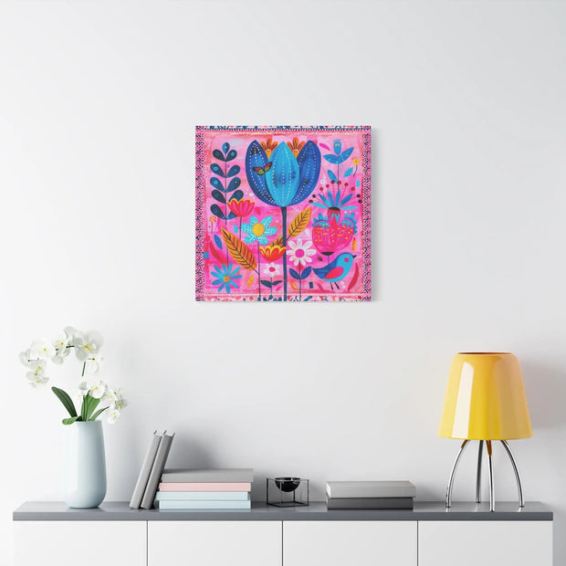Whimsical Pink Blue Floral Matte Canvas Art LavenderCeleste