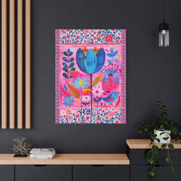 Whimsical Pink Blue Floral Matte Canvas Art LavenderCeleste