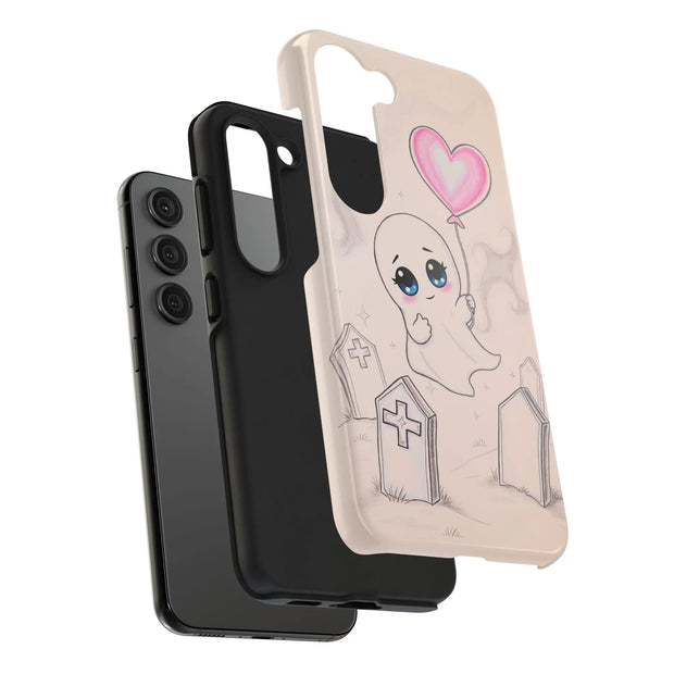 Sad Ghost with Heart Balloon Kawaii Tough Phone Case LavenderCeleste