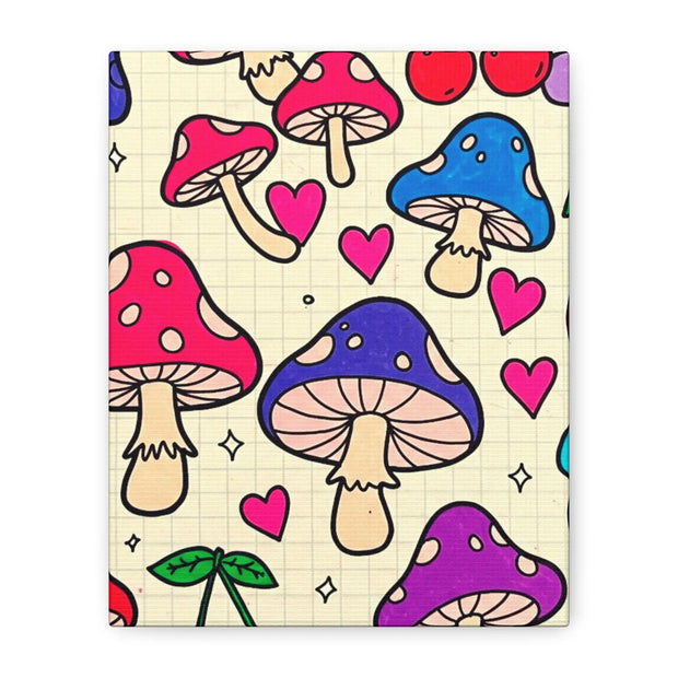 Kawaii Mushroom Cherry Flower Matte Canvas Print LavenderCeleste
