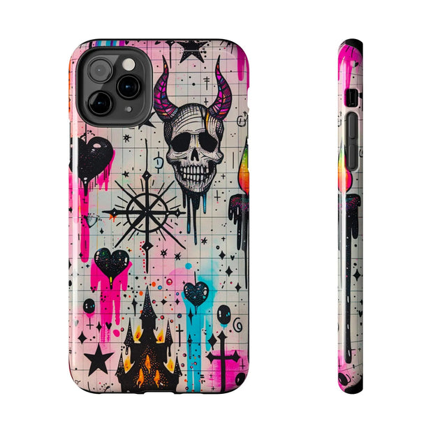 Skull Occult Neon Drip Pastel Goth Tough Phone Case LavenderCeleste