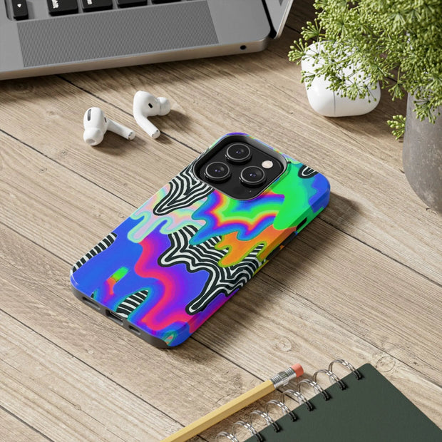 Trippy Technicolor Drip Retro Tough Phone Case LavenderCeleste