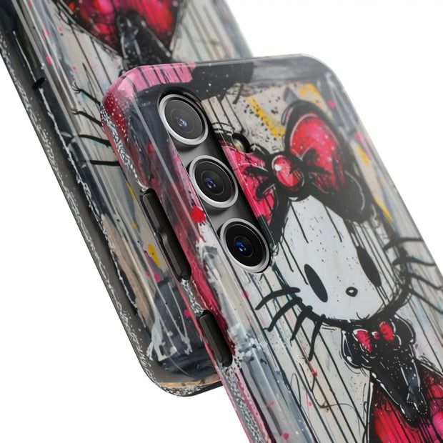 Goth Bow Cat Graffiti Pop Art Tough Phone Case LavenderCeleste