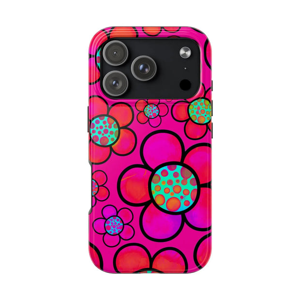 Hot Pink Retro Flower Power Tough Phone Case LavenderCeleste