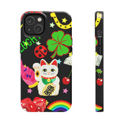 Lucky Symbols Tough Phone Case – 777 Dice Rainbow Maneki Neko Design - LavenderCeleste