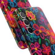 Neon Crochet Floral Tough Phone Case – Vibrant Retro Handmade Pattern LavenderCeleste