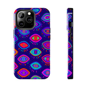 Trippy Neon Evil Eye Protective Tough Phone Case LavenderCeleste