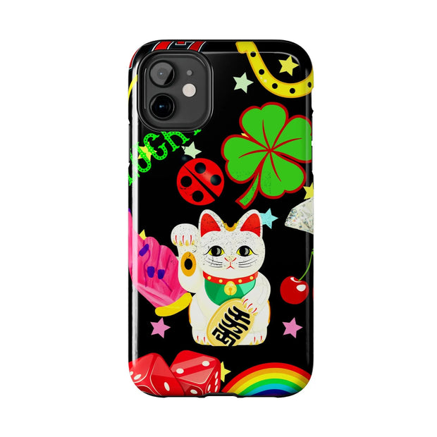 Lucky Symbols Tough Phone Case – 777 Dice Rainbow Maneki Neko Design - LavenderCeleste