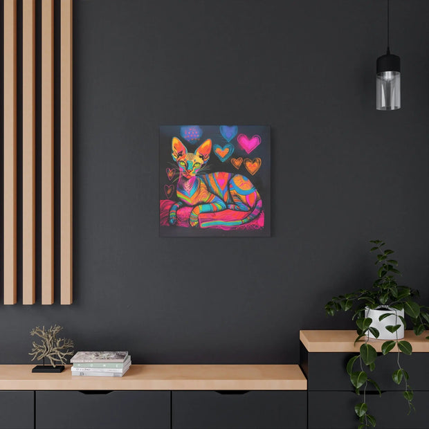 Neon Sphynx Love Pop Art Matte Canvas Wall Art LavenderCeleste