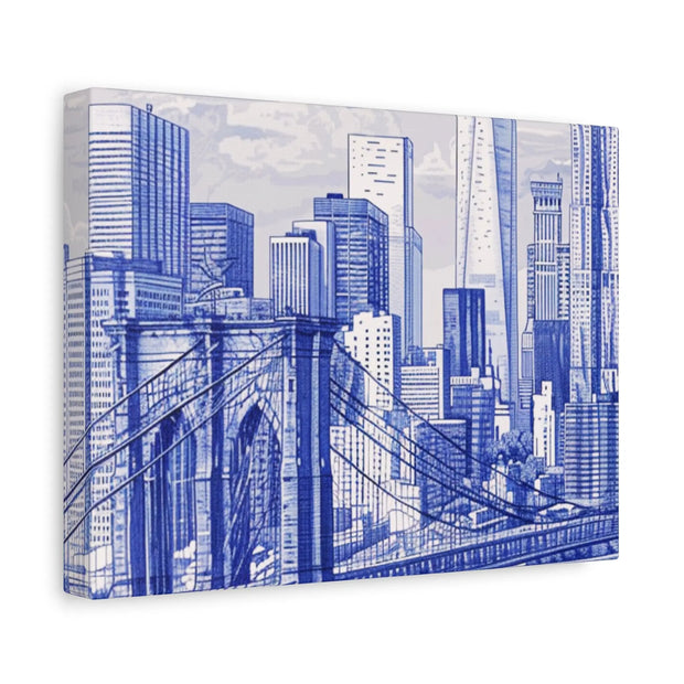 New York City Toile Art – Blue Scenic Skyline Matte Canvas Printify