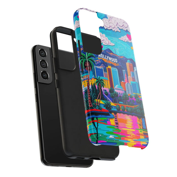 Los Angeles Hollywood Skyline Tough Phone Case – Vibrant Pop Art City Design - LavenderCeleste