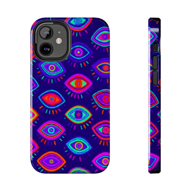 Trippy Neon Evil Eye Protective Tough Phone Case LavenderCeleste