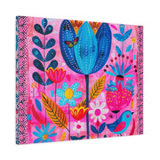 Whimsical Pink Blue Floral Matte Canvas Art - LavenderCeleste