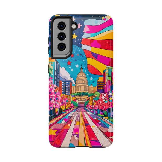 Washington DC Psychedelic Capitol Rainbow Tough Phone Case LavenderCeleste