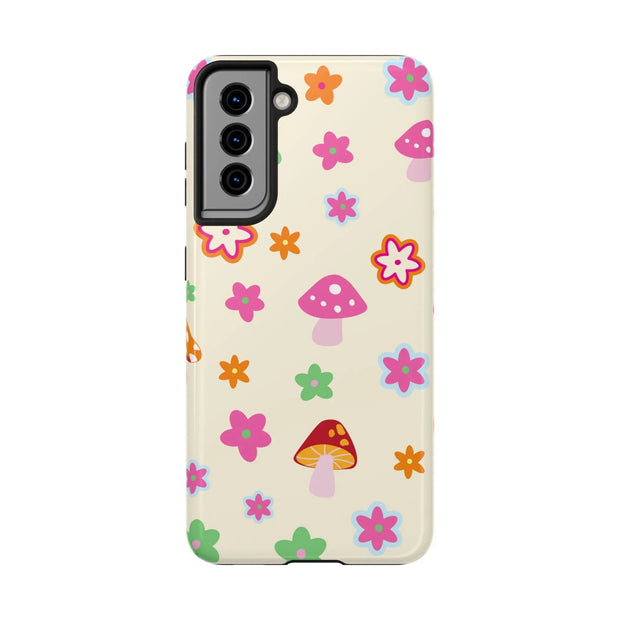 Retro Mushroom Flower Power Tough Phone Case LavenderCeleste