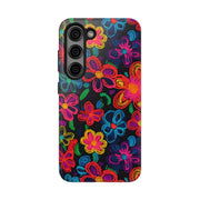 Neon Crochet Floral Tough Phone Case – Vibrant Retro Handmade Pattern Printify