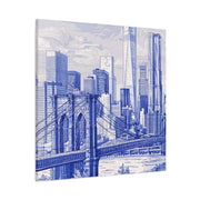 New York City Toile Art – Blue Scenic Skyline Matte Canvas LavenderCeleste