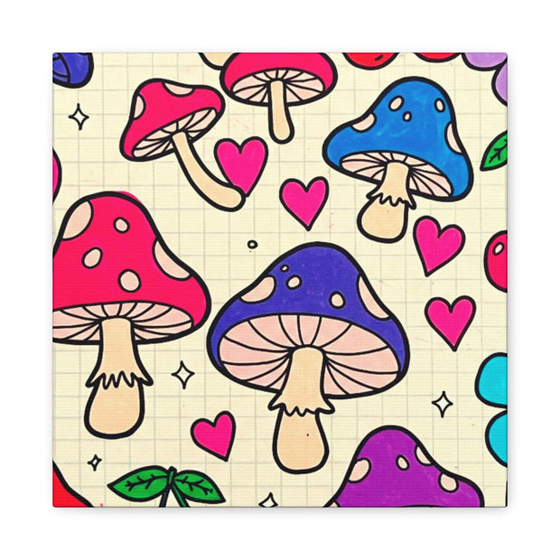 Kawaii Mushroom Cherry Flower Matte Canvas Print LavenderCeleste