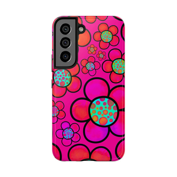 Hot Pink Retro Flower Power Tough Phone Case LavenderCeleste