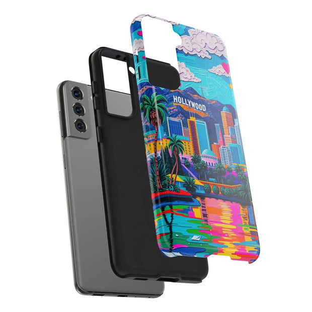 Los Angeles Hollywood Skyline Tough Phone Case – Vibrant Pop Art City Design - LavenderCeleste