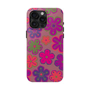 Retro Neon Groovy Flowers Tough Phone Case – 70s Psychedelic Floral Pattern Printify