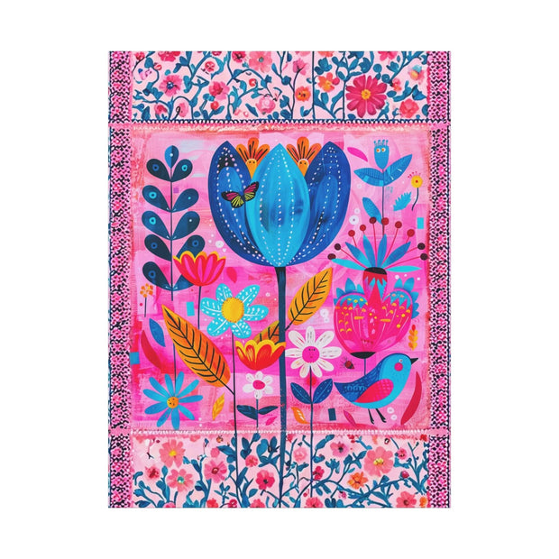 Whimsical Pink Blue Floral Matte Canvas Art - LavenderCeleste