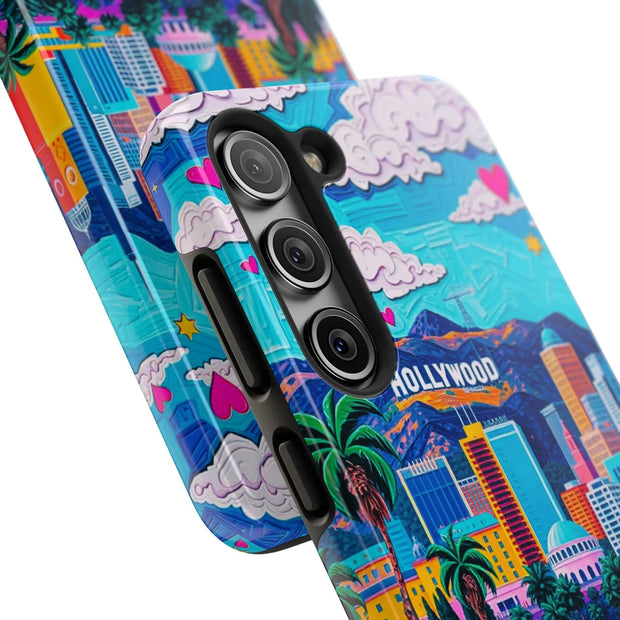 Los Angeles Hollywood Skyline Tough Phone Case – Vibrant Pop Art City Design - LavenderCeleste