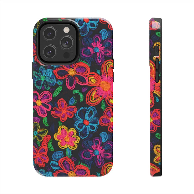 Neon Crochet Floral Tough Phone Case – Vibrant Retro Handmade Pattern Printify