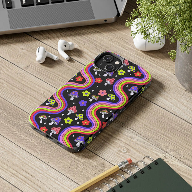 Groovy Mushroom Rainbow Tough Phone Case LavenderCeleste