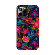 Neon Crochet Floral Tough Phone Case – Vibrant Retro Handmade Pattern Printify