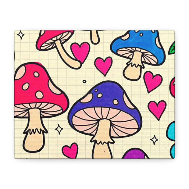 Kawaii Mushroom Cherry Flower Matte Canvas Print LavenderCeleste