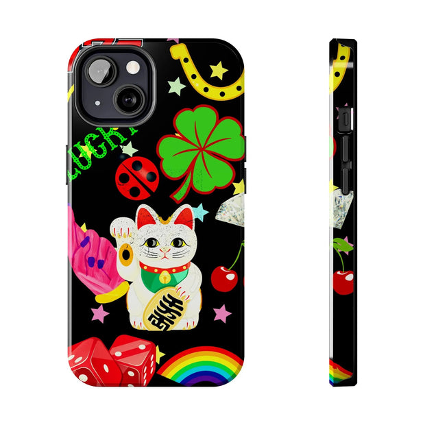 Lucky Symbols Tough Phone Case – 777 Dice Rainbow Maneki Neko Design - LavenderCeleste