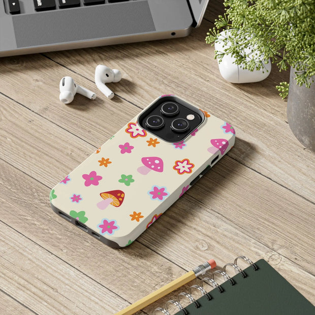 Retro Mushroom Flower Power Tough Phone Case LavenderCeleste