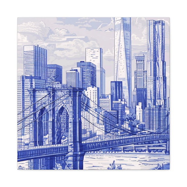 New York City Toile Art – Blue Scenic Skyline Matte Canvas Printify