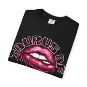 Taurus AF Glitter Lips Zodiac Comfort Colors Tee LavenderCeleste