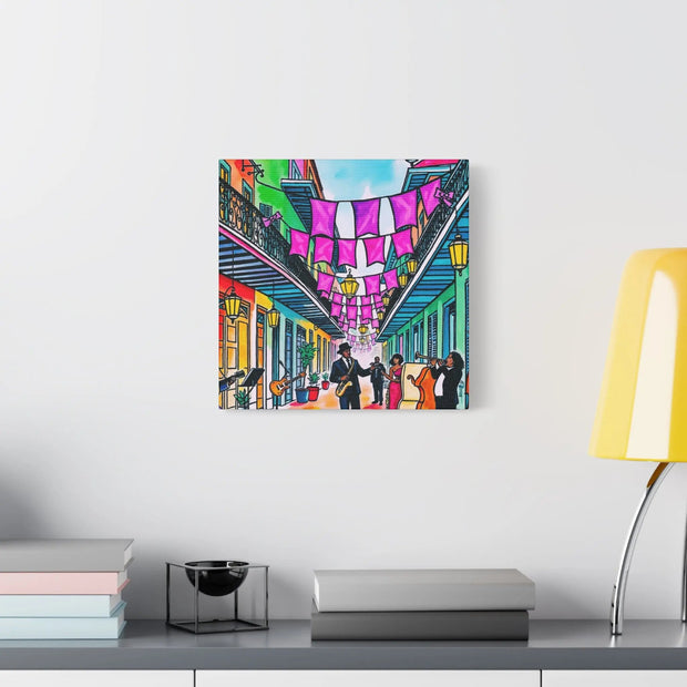 Vibrant New Orleans Jazz Street Matte Canvas – French Quarter Music Scene LavenderCeleste