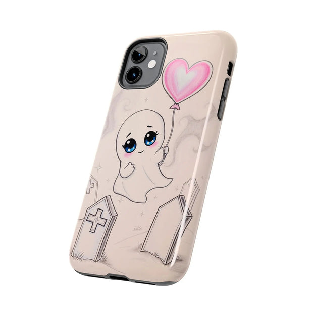 Sad Ghost with Heart Balloon Kawaii Tough Phone Case LavenderCeleste
