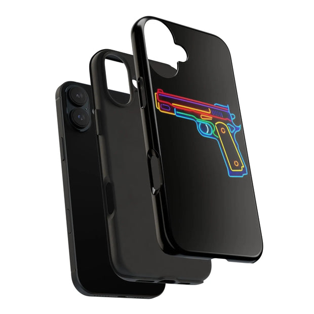 Neon Rainbow Gun Tough Phone Case – Bold Retro Vaporwave Aesthetic LavenderCeleste