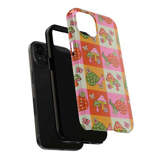 Retro Groovy Snail and Mushroom Tough Phone Case LavenderCeleste