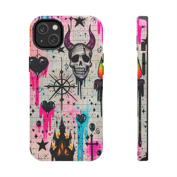 Skull Occult Neon Drip Pastel Goth Tough Phone Case LavenderCeleste