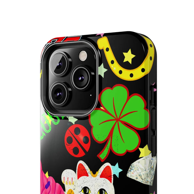 Lucky Symbols Tough Phone Case – 777 Dice Rainbow Maneki Neko Design - LavenderCeleste