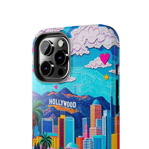 Los Angeles Hollywood Skyline Tough Phone Case – Vibrant Pop Art City Design - LavenderCeleste
