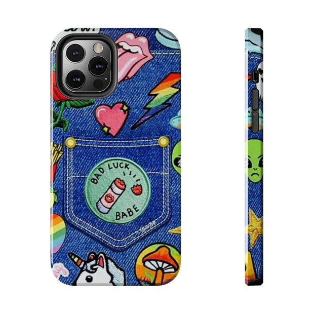 Retro Kidcore Denim Patch Tough Phone Case LavenderCeleste