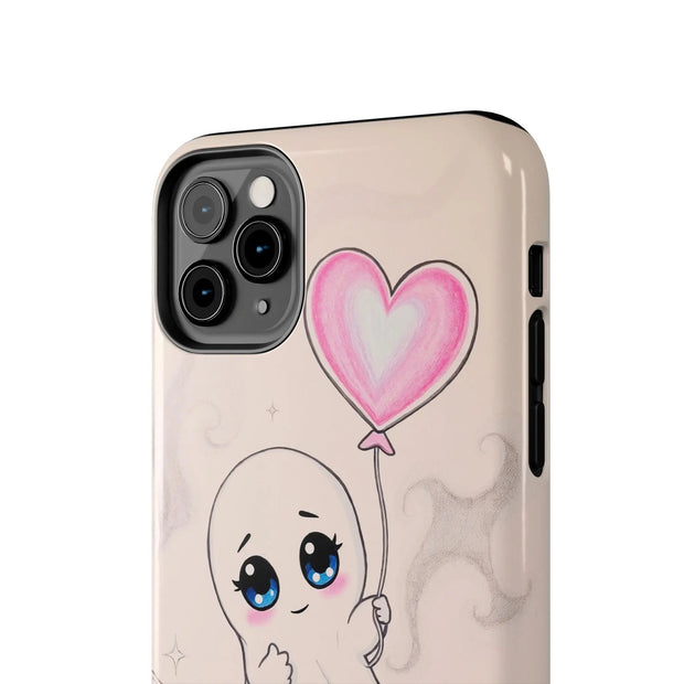 Sad Ghost with Heart Balloon Kawaii Tough Phone Case LavenderCeleste