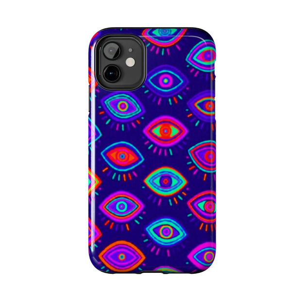 Trippy Neon Evil Eye Protective Tough Phone Case LavenderCeleste
