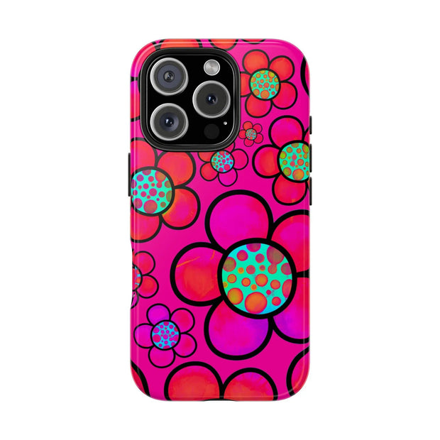 Hot Pink Retro Flower Power Tough Phone Case LavenderCeleste
