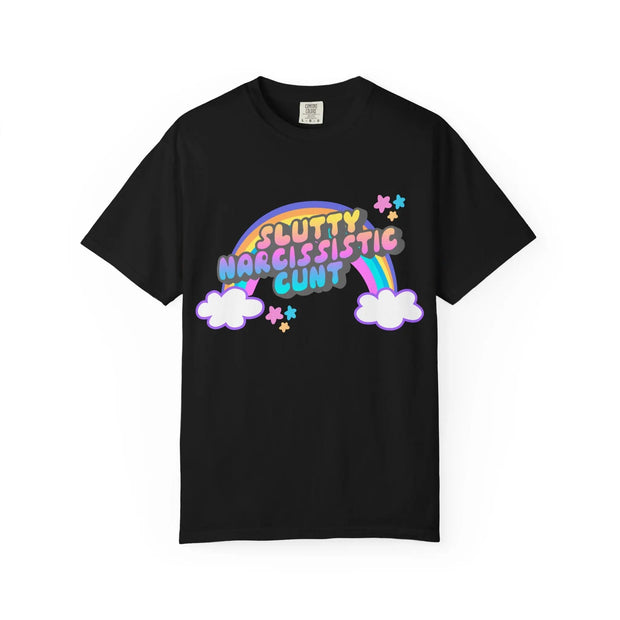 Slutty Narcissistic Cunt Rainbow Typography Comfort Colors Tee LavenderCeleste